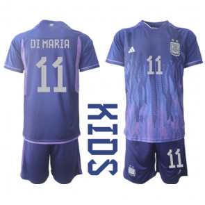 Argentina Angel Di Maria #11 kläder Barn VM 2022 Bortatröja Kortärmad (+ korta byxor)